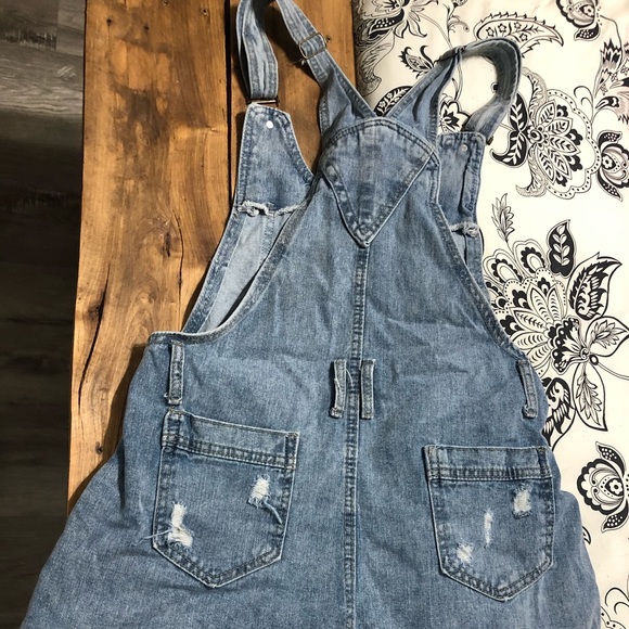 Ripped raw hem slant pocket denim overall - Picture 6 of 7